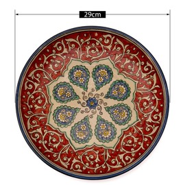 PODARI Lagan Rishtan Serving Plate, Ceramic Plate, Diameter 29 cm, Pattern (Red/White) – Uzbek Serving Plate with Hand-Painted Design, Ceramic Plate, Colourful