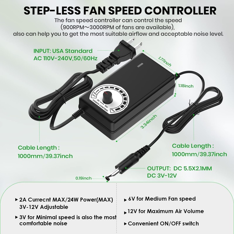 Enokay 120mm DC 12V Powered Fan with AC 100V 240V