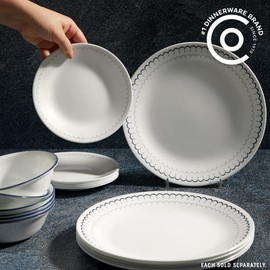 Corelle 6-Piece 10.25" Dinner Round Plates, Vitrelle Triple Layer Glass, Lightweight Round Plates, Large Round Plates, Chip and Scratch Resistant, Microwave and Dishwasher Safe, Caspian