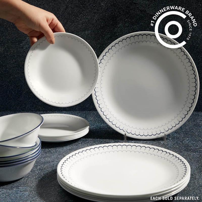 Corelle 6-Piece 10.25" Dinner Round Plates, Vitrelle Triple Layer Glass,