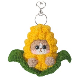 Cute crochet yellow corn cat plush keychain meme funny aesthetic for car keys accessories backpack and men women girls boyfriend couples gifts decoration