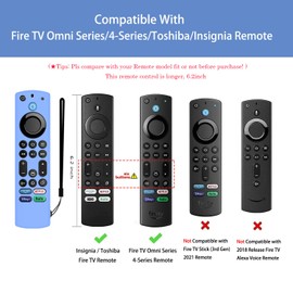 Voice Remote Cover, Silicone Remote Cover Case Compatible with Toshiba/Insignia Firetv Omni Series or TV 4-Series, Anti Slip Shockproof Remote Cover with Lanyard (Blue Glow & Green Glow)