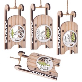 TheStriven Pack of 4 Miniature Wooden Sledge Christmas Sledge Ornament Holiday Decoration Wooden Sledge Decorative Sledge Wooden Sledge for Mantle Door Bookshelf