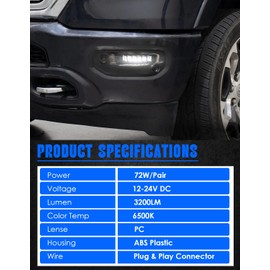 NORTHYUN Led Fog Lights, Waterproof IP67 Ram 1500 Fog Lights,Clear Lens Bumper Light for Dodge Ram Compatible with 1500 2019-2021, 2019-2022 Dodge Ram 2500 3500 (1 Pair 1921 Ram Fog)