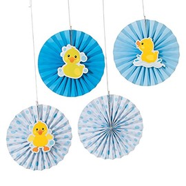 Rubber Ducky Hanging Fans - Set of 12 - Baby Shower, Gender Reveal and Birthday Party Decor