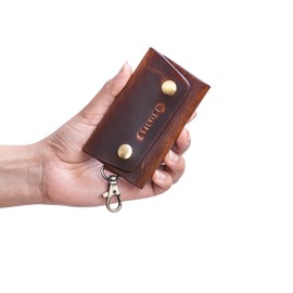 STILORD 'Atticus' Key Pouch with Clip Leather Vintage Key Case Mini Wallet Small Wallet Key Case Organiser Keyring with Gift Box, Colour:Kara - Cognac