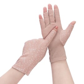 Tidyworm Women's UV Protection Gloves, Fingerless, Anti-slip, Smartphone Compatible, Short Gloves, UV Protection, Sunscreen, Thin, Summer Gloves, For Driving, Bicycle, Commuting, B Pink