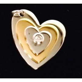 mini Charm Style Stainless Steel Two Toned Heart Pendant with Clear Crystal