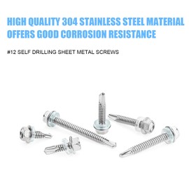 DYWISHKEY 160 Pieces 410 Stainless Steel #12 Hex Washer Head Self Drilling Sheet Metal Screws Assortment Kit