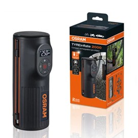 OSRAM TYREinflate 2000, kompakte wiederaufladbare Reifenpumpe mit LED Licht, tragbarer Kompressor für Reifen, Stromanschluss via USB, Reifenbefüllung in 2 Minuten