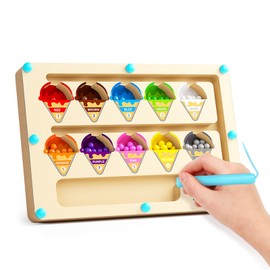 Esoes Montessori Toy Ice Cream Magnetic Game Maze Educational Toy Cute Gifts for Girls and Boys Exercise Motor Skills Puzzle Wooden Toy to Practice Counting