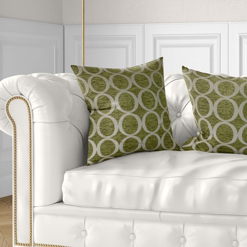 Lime Green/Cream Faux Chenille Cushion Cover Circles Design