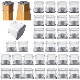 32 Pcs Square Chair Leg Protectors for Hardwood Floors,Felt Furniture Floor Protectors with Silicone Caps, Extra Large Size (Fits Chair Legs with Side Length: 1-5/8" to 2")