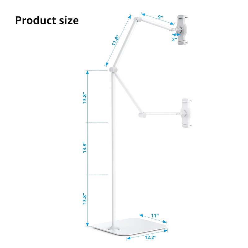 BEWISER Tablet Floor Stand，Adjustable Universal 360-degree Rotatable Aluminum Tablet Holder，