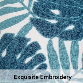 Tosleo Blue Tropical Leaf Embroidered Throw Pillow Covers 18x18 Inch Set of 2 Monstera Palm Leaves Couch Pillowcases Botanical Plant Cushion Case Spring Summer Home Decor for Living Room Bedroom Bed