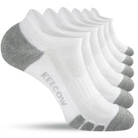 KEECOW Ankle Athletic Socks for Women Men Size 12-15 White Running Socks for Women Men 6 Pairs - Cushioned, Breathable, Performance