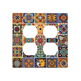 Yamxbfa Mexican Talavera Ceramic Tile Pattern Outlet Covers 2-Gang Duplex Light Switch Covers Decorative Gfci Wall Plate Electrical Receptacle Switchplate Plug Faceplate for Kitchen Bathroom Decor