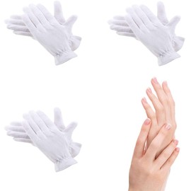 3 Pairs Moisturizing Gloves Over Night Bedtime White Cotton Cosmetic Inspection Premium Cloth Quality Eczema Dry Sensitive Irritated Skin Spa Therapy Secure Wristband One Size Fits Most (3 Pairs)