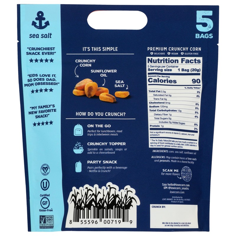 LOVE CORN Sea Salt Corn Snacks, 3.5 OZ