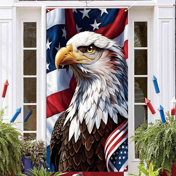 Red White and Blue American Flag Eagle Door Cover Memorial