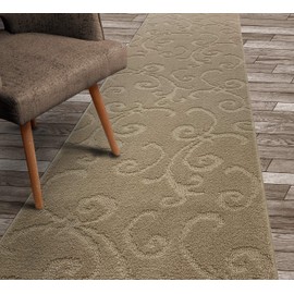 Custom Length Hallway Carpet Runner Rug, Slip Resistant, 26 Inch Wide X Your Choice of Length, Scroll Ivory Cream, 26 Inch X 4 Feet, Sold and Priced Per Foot