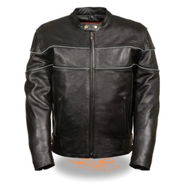 Milwaukee Leather LKM1785 Men's Black Leather Side Stretch Jacket with Reflective Piping - 2X-Large