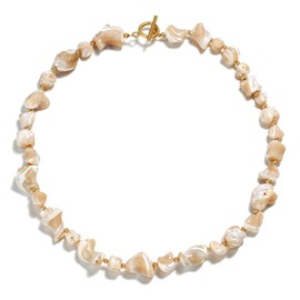 EVER FAITH Shell Necklace for Women Boho Handmade Irregular Natural Freshwater Shell Beads Choker Necklace Shell Chain Summer Beach Jewellery, Shell