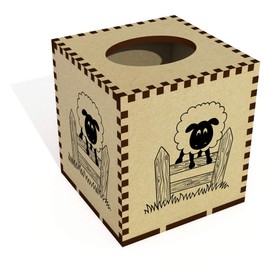 Square 'Jumping Sheep' Wooden Tissue Box Cover (TB00029859)