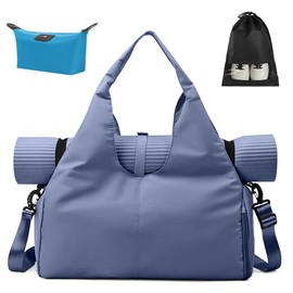 Aucuu Yoga Mat Bag, Sport Gym Bag Womens, Lightweight Yoga Bag with Yoga Strap, Large Gym Bag, Waterproof Yoga Bag with Shoes Compartment and Wet Pocket (Blue)