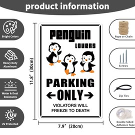 Decor 8''x12'' Penguin Sign Decor - Aluminum - Cute Penguin for Women Kids - Penguin Party Decorations Keychain Figurines Toys Stuff (050)