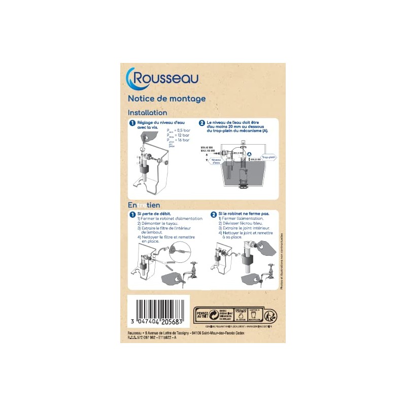 Rousseau NF Silent Float Valve for Toilet