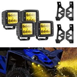 WSAYS 4PCS 3" 48W Amber LED Pods Headlight Mount Kit For Yamaha YXZ1000R 2016-2025
