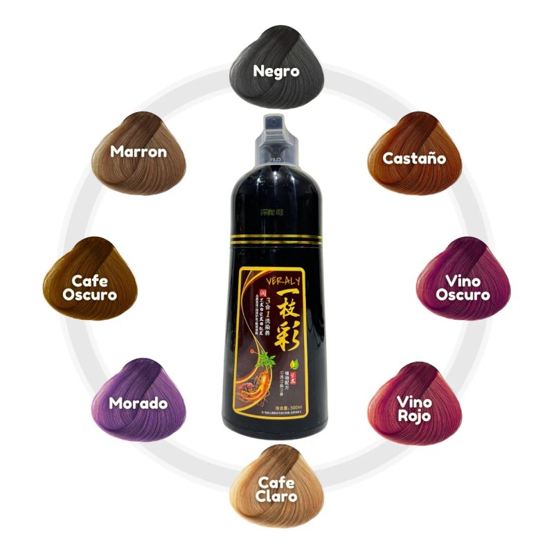 3 Pz Shampoo Tinte Instantáneo Cubre Canas Natural Jengibre
