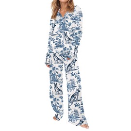 SHESHOW Satin Pajamas for Women Button Up 2 Piece Pjs Loung Set Dog Print Pajmas for Women Set Size XXL