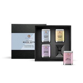 MEIN GENUSS Tea Gift Box Alles Gute - Congratulations Gift for Tea Drinkers - Tea Set with 4 Different Tea Types from Around the World - Wellness Time Out Gift - Tea Tasting Set