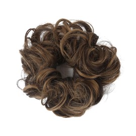 Messy Bun Hair Piece Thick Updo Scrunchies Synthetic Hair Extensions Ponytail Hair Wig Hairpiece Dark Brown with Golden Brown Highlight