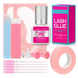 Sensitive Eyelash Extension Glue Kit 3-5s Drying Time 5-6 Weeks Retention Lash Extension Maximum Bonding Power Long Lasting Black Eyelash Glue with Tools(5ml)
