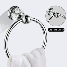 Silver Crystal Towel Ring, Chrome Bathroom Towel Holder Ring, Bathroom Towel Rack Hanger Home Hand Towel Ring Towel Holder for Bathroom Wall Mounted Bathroom Accessory