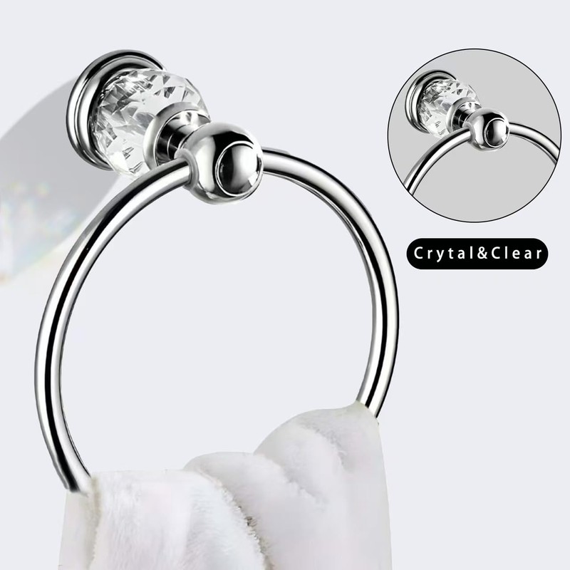 Silver Crystal Towel Ring, Chrome Bathroom Towel Holder Ring, Bathroom