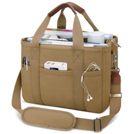 KKXIU Canvas Tote Bag for Women with Zipper and Compartments Crossbody Large Bible Messenger Purse Bag With Pockets - Brown