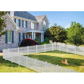 Goleray Garden Fence Decorative Vinyl Picket 2Set Contain 4Panels, 32.6" Hx 84" W PVC White Plastic Barrier Fencing for Outdoor Porch Patio Front Door Pool(34 Pickets, Straight)