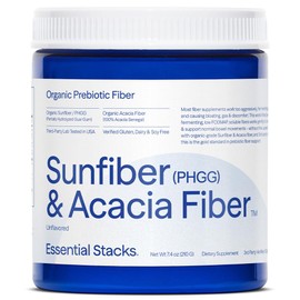 Essential Stacks Organic Sunfiber Prebiotic Fiber (Partially Hydrolyzed Guar Gum/PHGG) with Acacia Fiber Powder - Gluten Free, Non-GMO & Unflavored (7.4 oz)