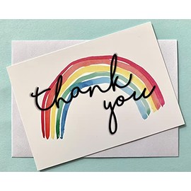 Rainbow Design Thank You A6 Landscape Greetings Postcard Note Cards 25 Pack with Envelopes NHS Adults Children Gratitude Thanks
