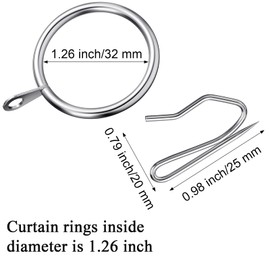 Qunclay 100 Set 1.26 Inch Metal Curtain Rings with Eyelets Curtain Hooks for Drapes and Metal Curtain Drapery Pin Hooks for Window Door Shower Curtain Rings (Silver)