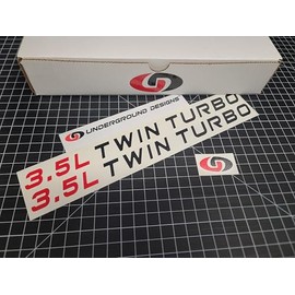 3.5L Twin Turbo Decal Ecoboost Hood Stickers Select Color: (Matte Black & Red, 0.75" x 11.5")