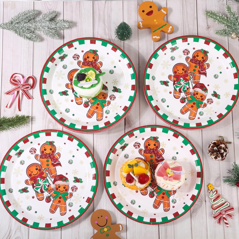48 Pcs Christmas Gingerbread Man Paper Plates Gingerbread Candy Cane