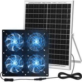 Solar Powered Fan 11.8" Greenhouse Exhaust Fan Solar 4 Fan Kit 25W Solar Panel Powered Exhaust Fan with Aluminum Bracket for Attic, Shed, Barn, Dog House, DIY Cooling Ventilation Project(1 Set)