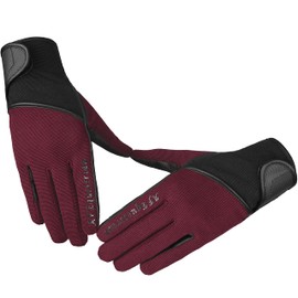 AFE Ladies Horse Riding Gloves Track Fabric Gloves Synthetic Leather Equestrian Black Stretch Fabric Pink Purple Lilac (Burgundy Finger Print, Small)