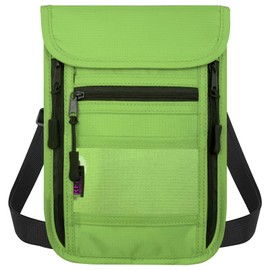 sundee Travel Neck Wallet with Double Zippers, RFID Blocking Passport Holder with Adjustable Neck Strap for Men and Women to Keep Cash, Credit Cards and Travel Documents Safe - Grass Green