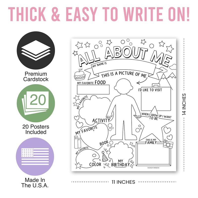 All About Me Posters for Elementary, Preschool & Kindergarten -